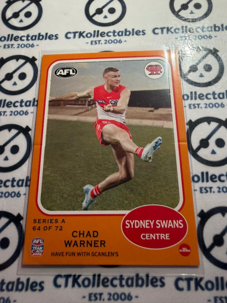 2026 Teamcoach AFL Scanlens Die-Cut Chad Warner 64 of 72 Swans