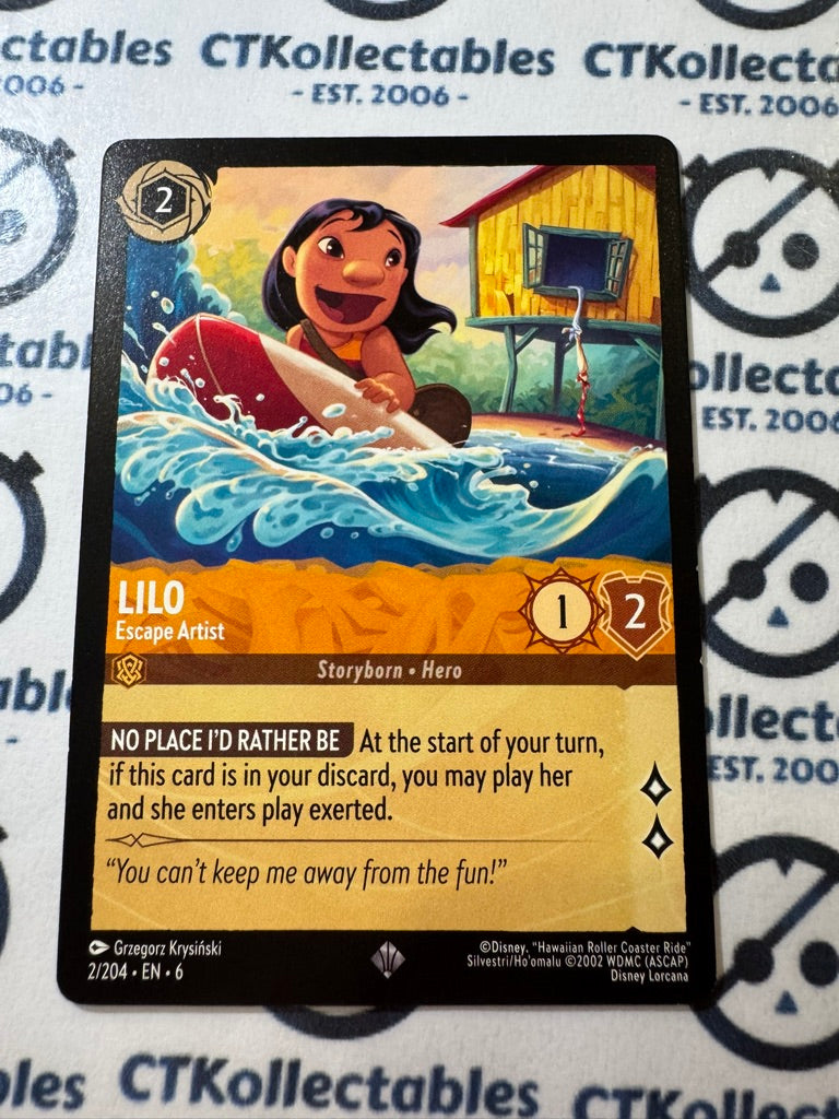 2024 DISNEY LORCANA Azurite Sea - Lilo  # 2/204 NON FOIL Game Card