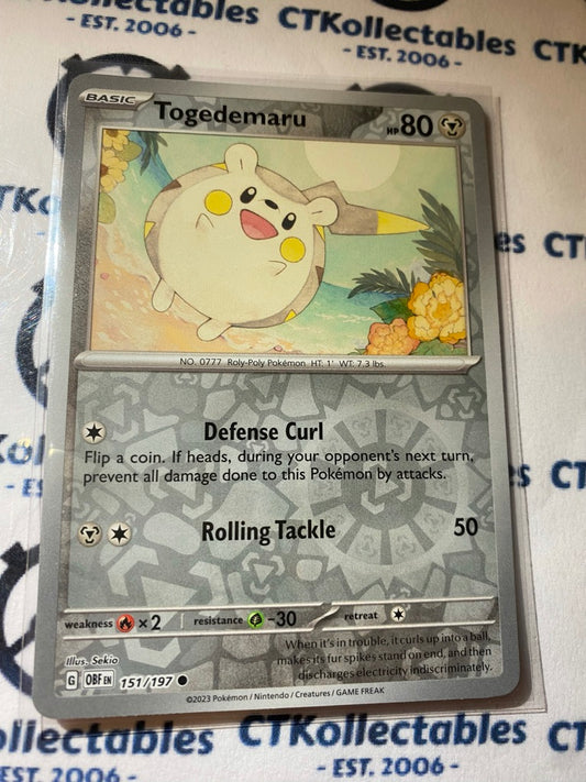 Togedemaru Reverse Holo #151/197 2023 Obsidian Flames Pokemon Card