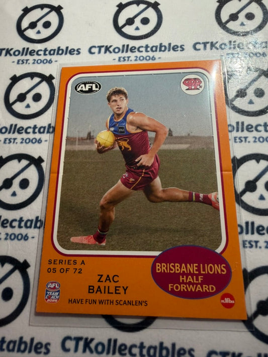 2026 Teamcoach AFL Scanlens Die-Cut Zac Bailey 05 of 72 Lions