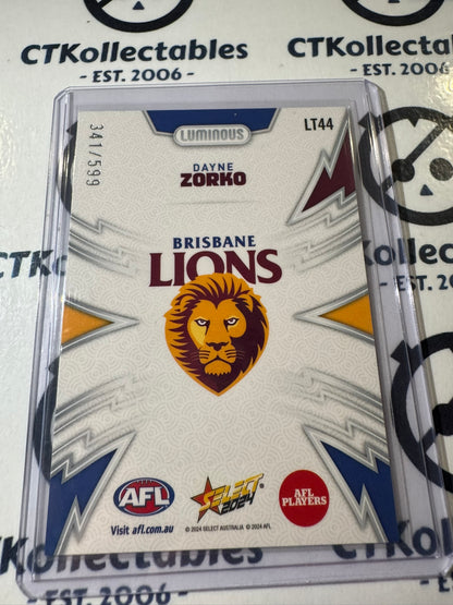 2024 AFL Footy Stars Luminous Thunderbolt LT44 Dayne Zorko #341/599 Lions
