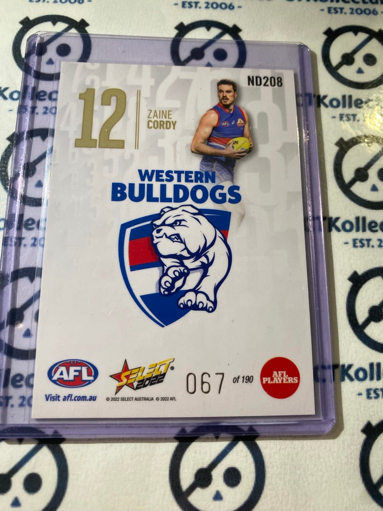 2022 AFL Footy Stars NUMBERS Zaine Cordy N208 #067/255 Bulldogs