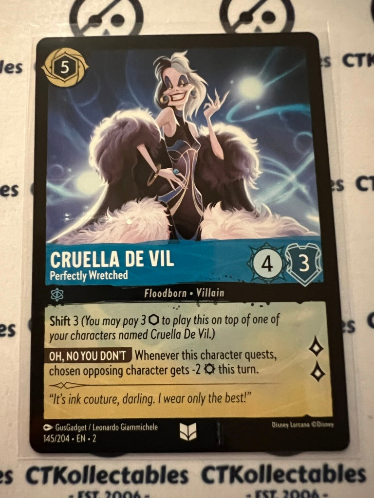 2024 Disney Lorcana Floodborn Non-Foil #145 Cruella De Vil, Perfectly Wretched