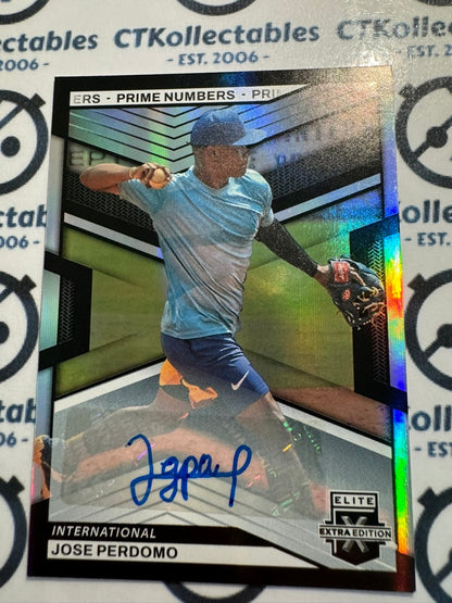 2023 Panini Baseball Elite Extra #029/200 Jose Perdomo Prime Numbers Auto