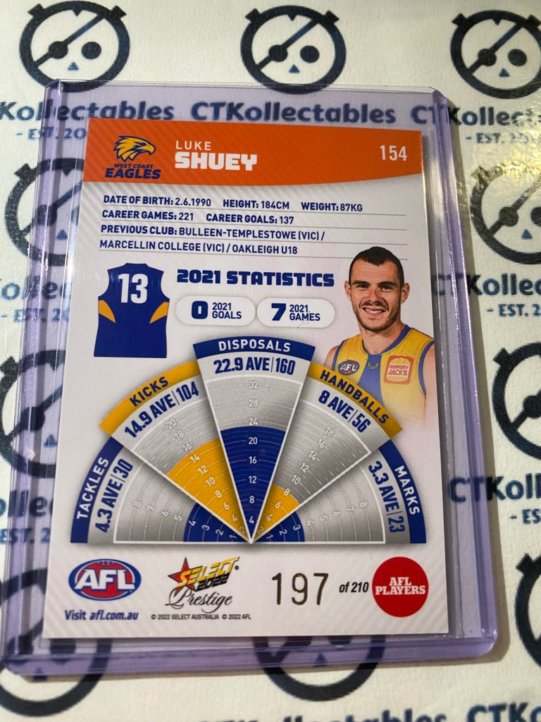 2022 AFL Footy Stars Prestige Orange Parallel #154 Luke Shuey #197/210 Eagles