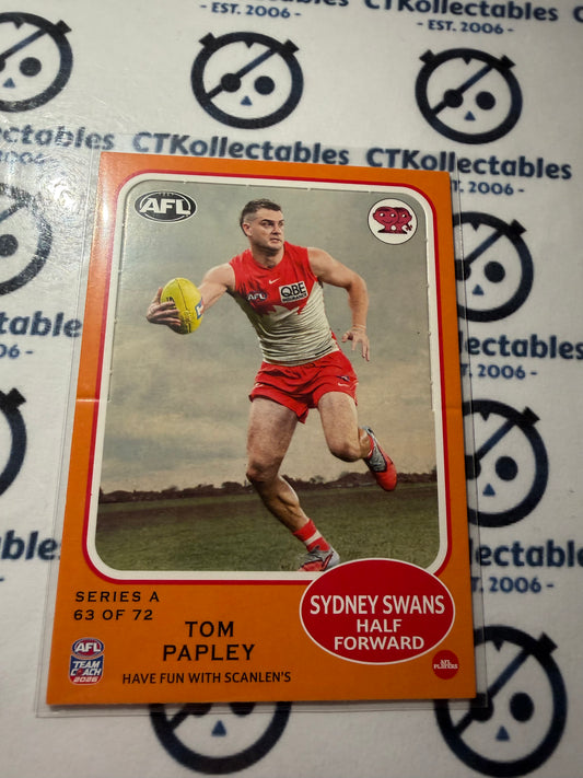 2026 Teamcoach AFL Scanlens Die-Cut Tom Papley 63 of 72 Swans