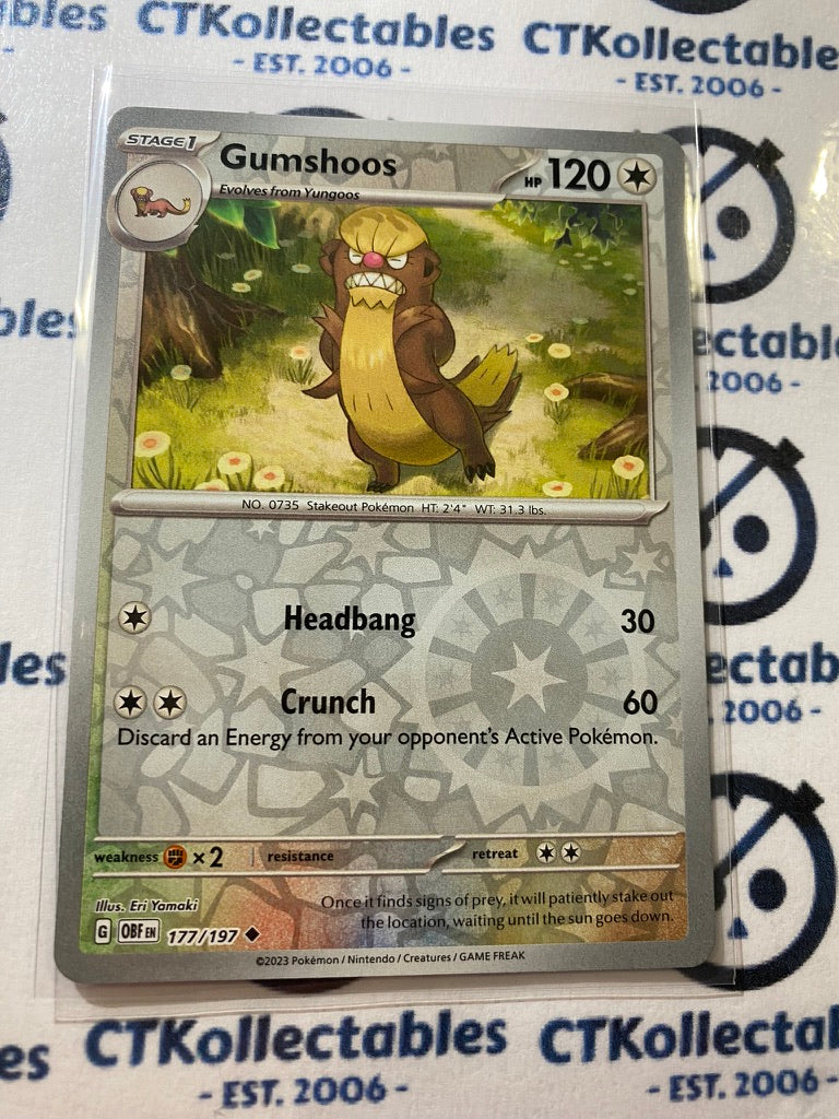 Gumshoos Reverse Holo #177/197 2023 Obsidian Flames Pokemon Card