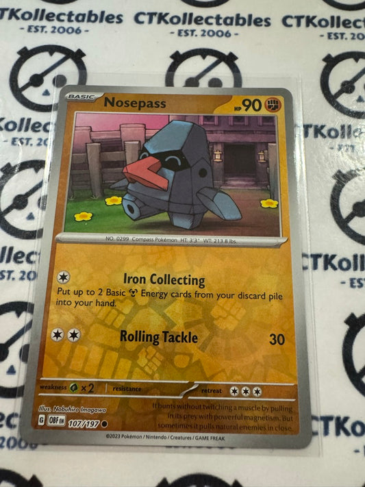 Nosepass Reverse Holo #107/197 2023 Obsidian Flames Pokemon Card