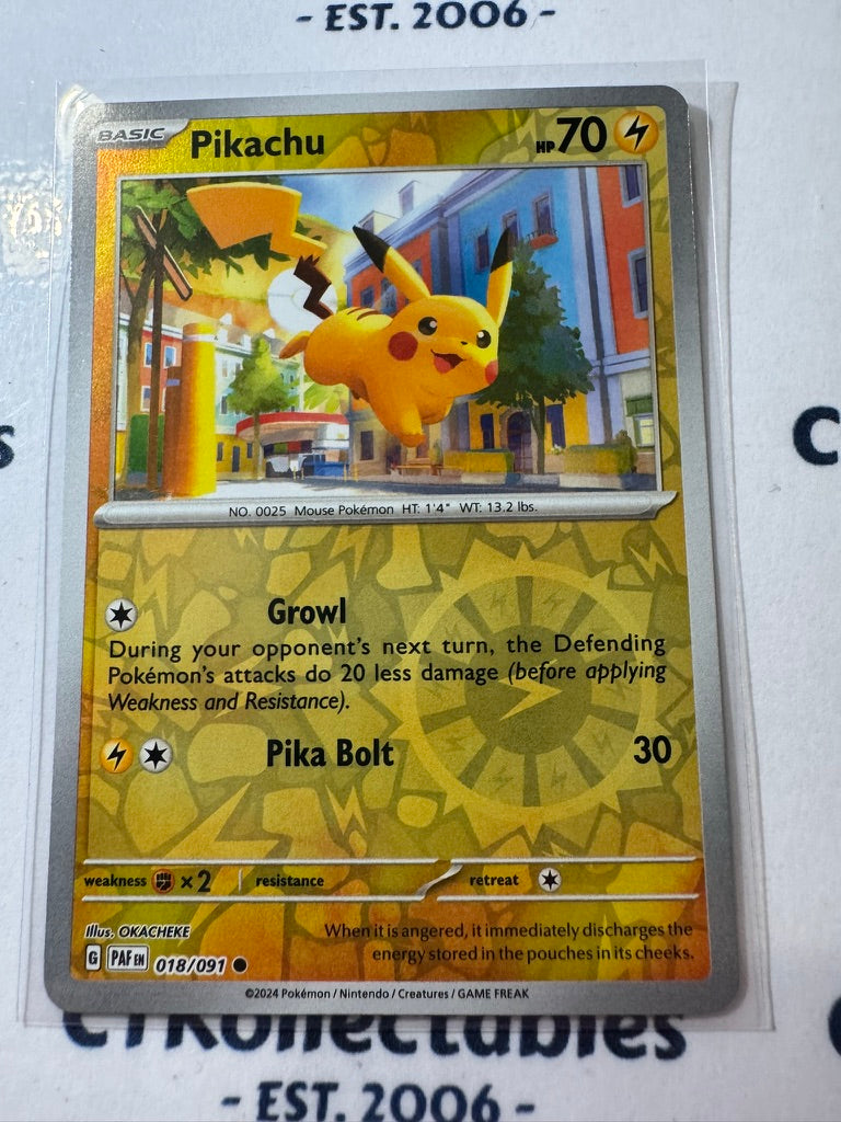 Pikachu Reverse Holo #018/091 2024 Paldean Fates Pokemon Card