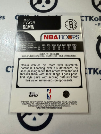 2025-26 Topps NBA Hoops Egor Demin Rookie Card #128 Nets
