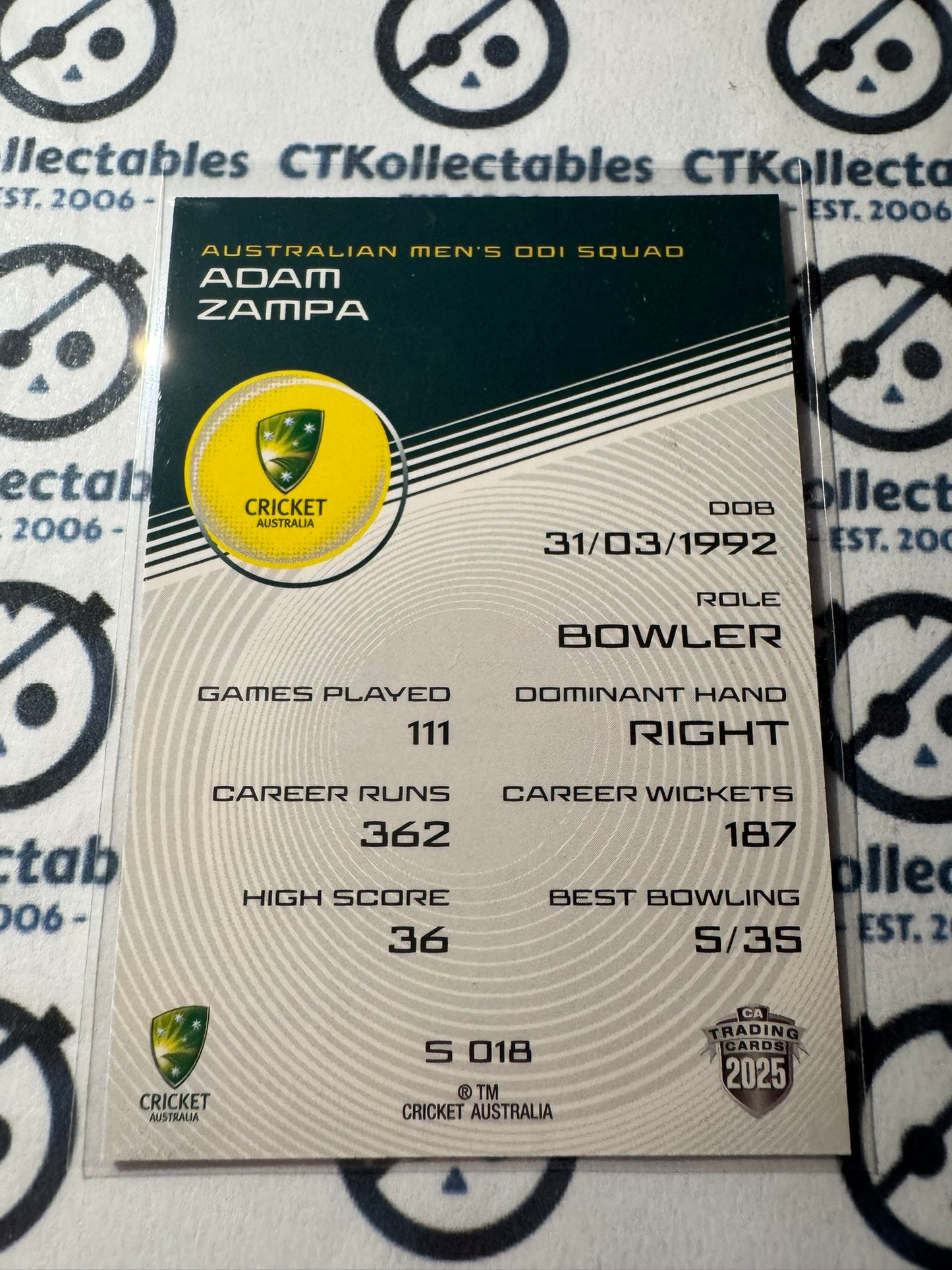 2025/26 CA Cricket Traders Adam Zampa Silver Parallel #S017