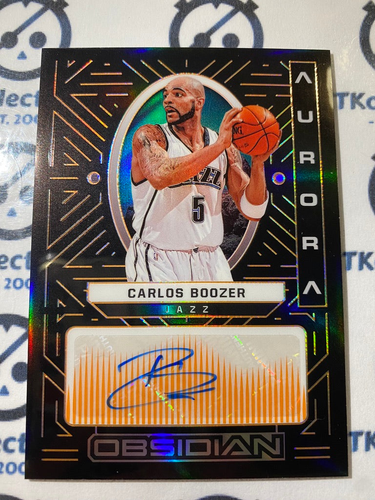 2021-22 NBA Obsidian Carlos Boozer Orange Etch Aurora Auto #38/40 Jazz