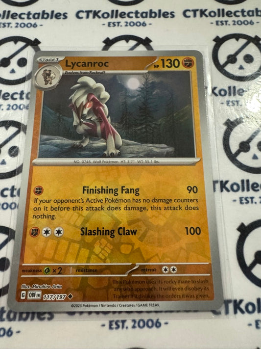Lycanroc Reverse Holo #117/197 2023 Obsidian Flames Pokemon Card