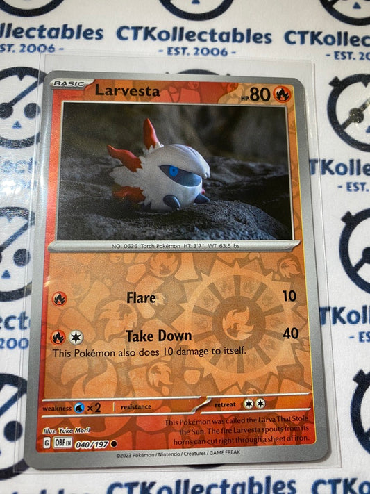 Larvesta Reverse Holo #040/197 2023 Obsidian Flames Pokemon Card