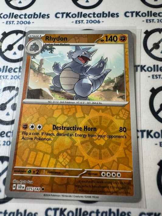 Rhydon Reverse Holo #075/142 Stellar Crown Scarlet & Violet Pokemon