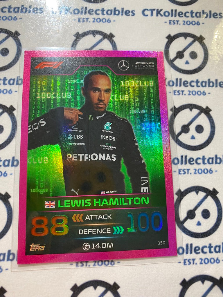 2023 Topps Turbo Attax F1 -Pink Foil Lewis Hamilton 100 Club #350