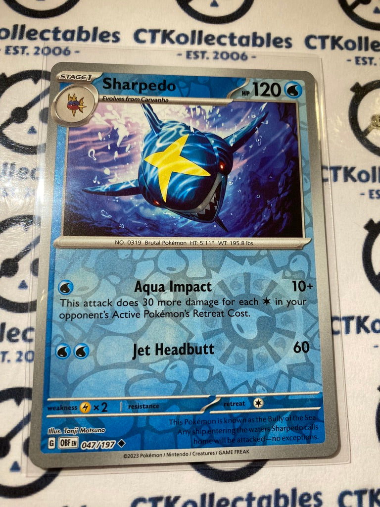 Sharpedo Reverse Holo #047/197 2023 Obsidian Flames Pokemon Card