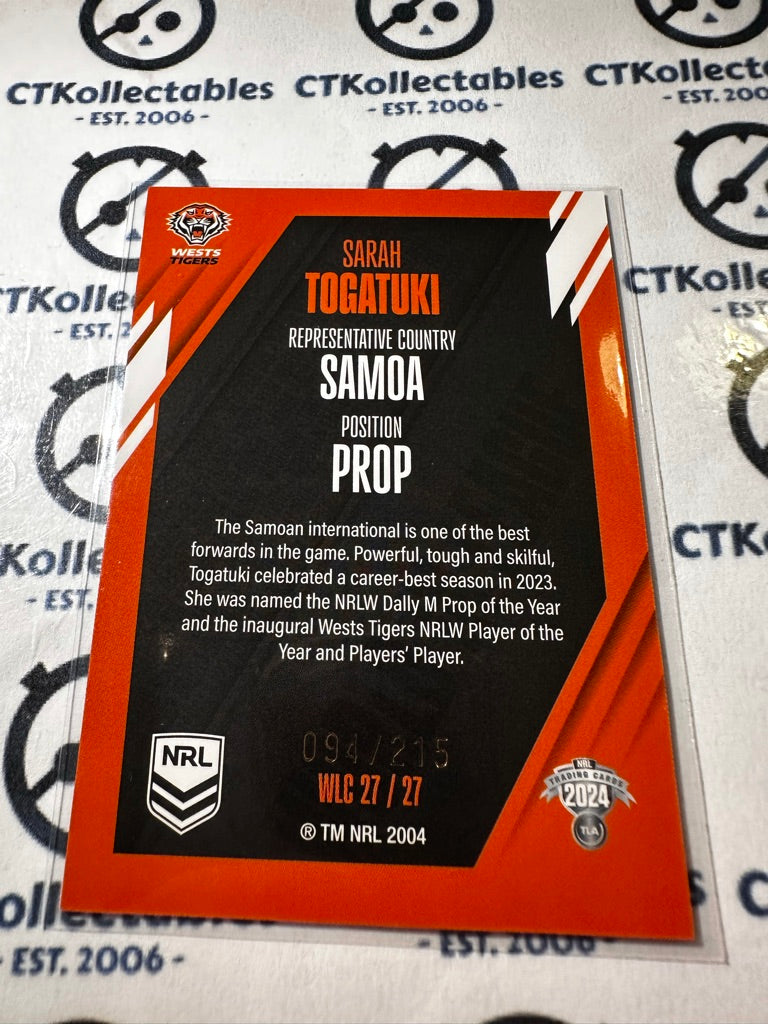 2024 TLA NRL Traders World In League - Copper Sarah Togatuki #094/215 Tigers