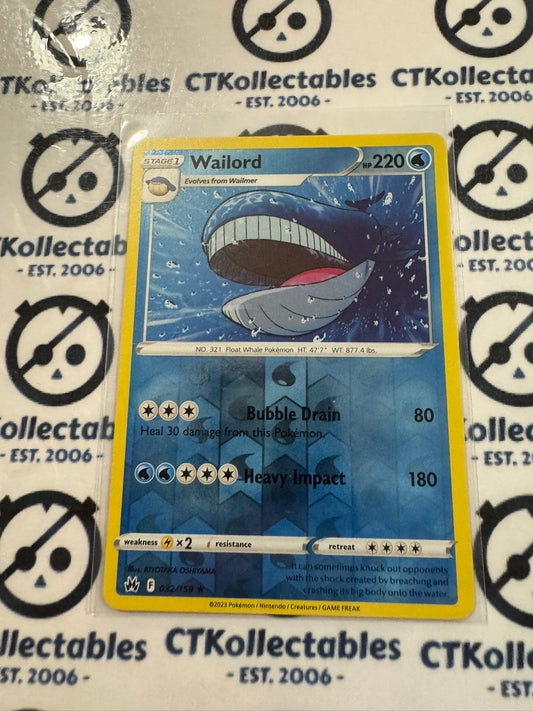 Wailord Reverse Holo #032/159 Crown Zenith Pokémon Card
