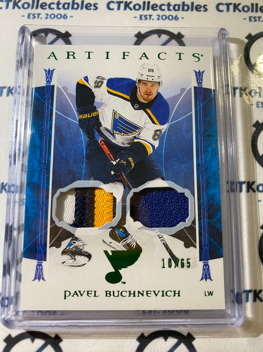 2022-23 NHL Artifacts Pavel Buchnevich Emerald 4 CLR Dual Game Used Patch #10/65