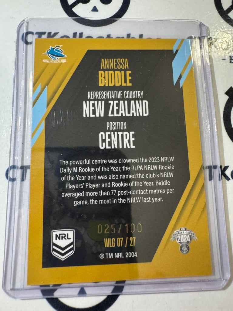 2024 TLA NRL Traders World In League - Gold Anessa Biddle #025/100 Sharks