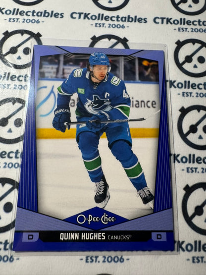 2024-25 O-Pee-Chee Hockey BLUE BORDER #207 Quinn Hughes Vancouver Canucks