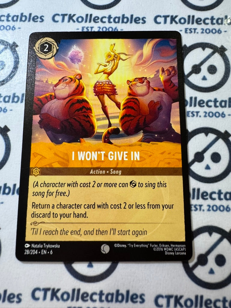 2024 DISNEY LORCANA Azurite Sea - I wont Give In #28/204 NON FOIL Game Card