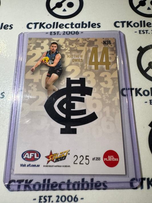 2023 AFL Footy Stars NUMBERS Matthew Owies N36 #225/255 Blues