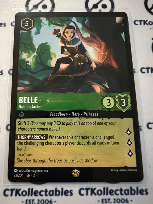 2024 Disney Lorcana Floodborn Non-Foil #72 Belle, Hidden Archer – Legendary