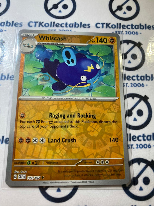 Whiscash Reverse Holo #109/197 2023 Obsidian Flames Pokemon Card