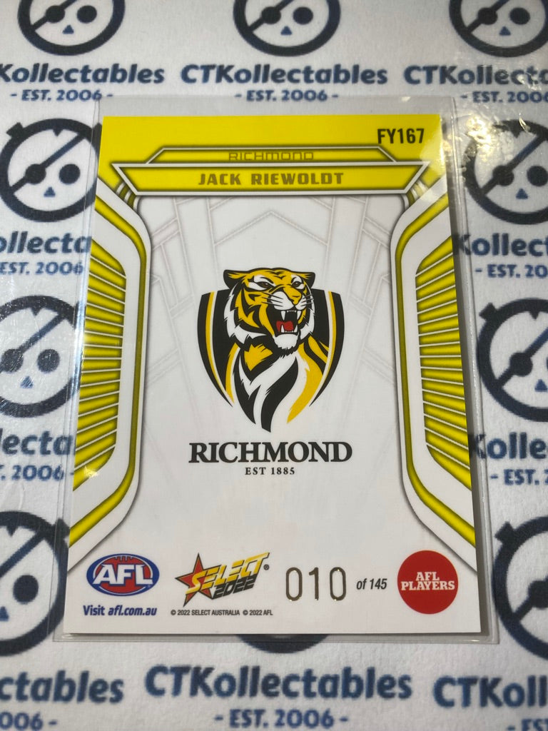 2022 AFL Footy Stars Fractured Yellow #FY167 Jack Riewoldt #010/145 LOW #