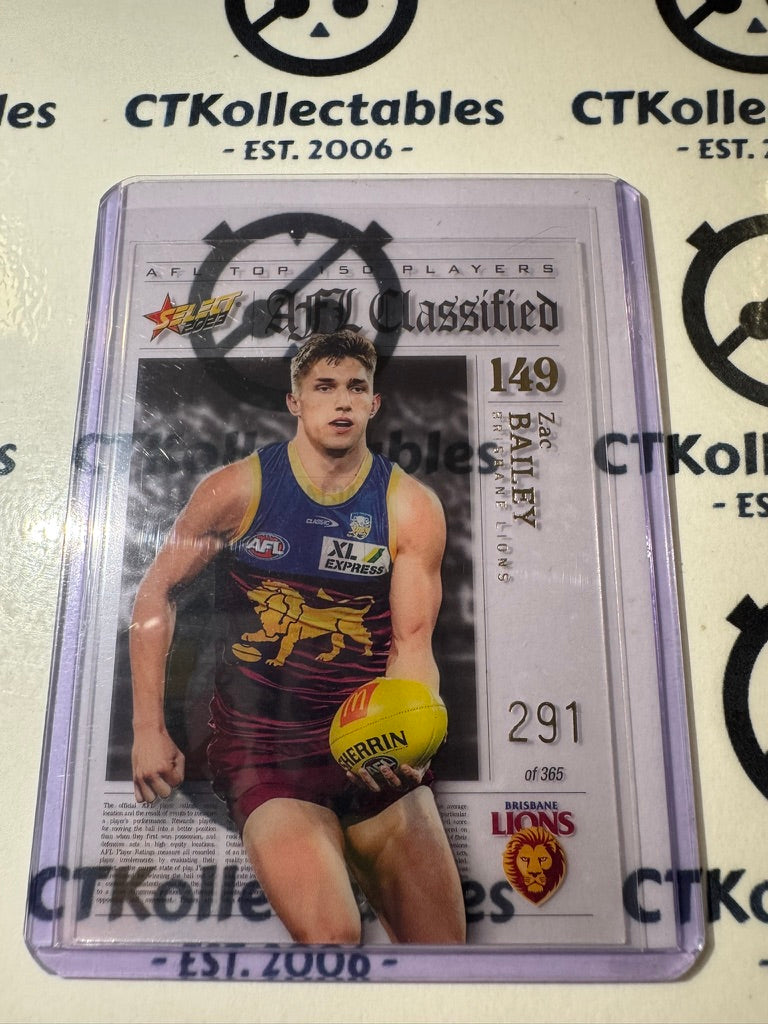 2023 AFL Footy Stars Zac Bailey AC149 Classified #291/365 Lions