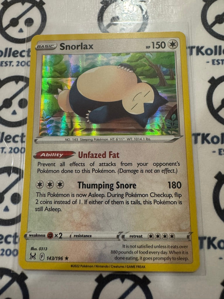 Snorlax Holo Rare #143/196 2022 Sword & Shield Lost Origin Pokemon Card