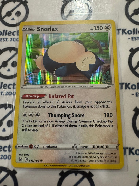Snorlax Holo Rare #143/196 2022 Sword & Shield Lost Origin Pokemon Card