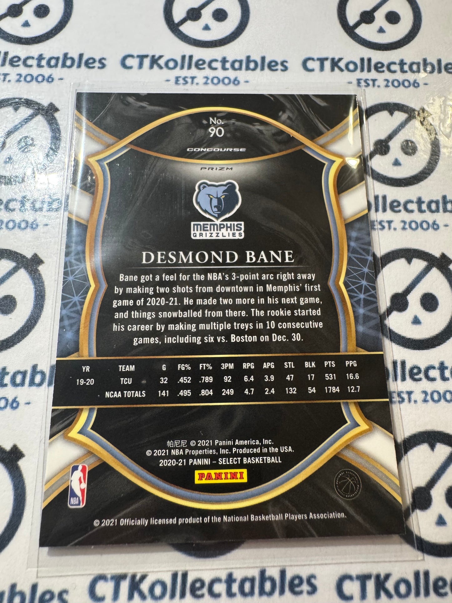2020-21 NBA Select Desmond Bane Rookie RC Blue Prizm Concourse #90 Memphis