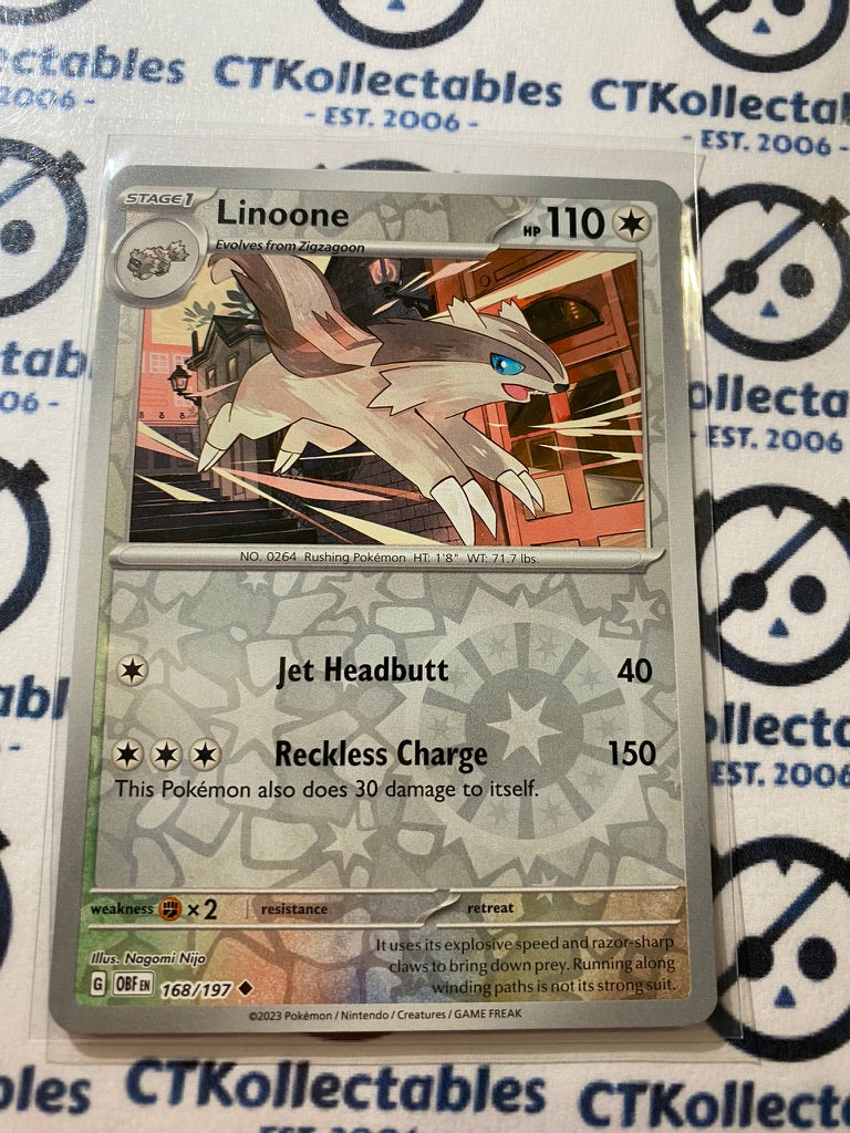 Linoone Reverse Holo #168/197 2023 Obsidian Flames Pokemon Card