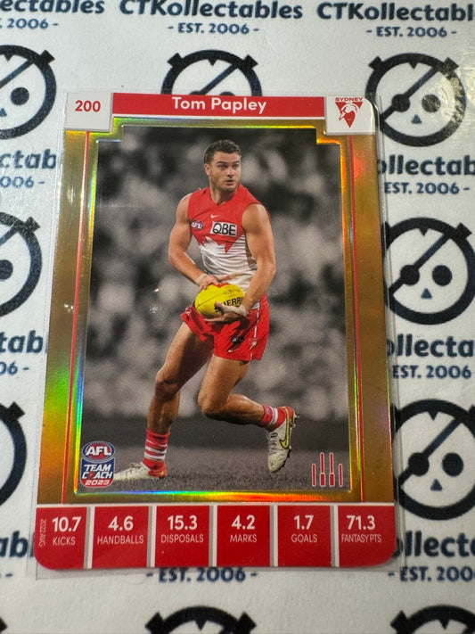 2023 AFL Teamcoach Tom Papley Gold card #200 Swans