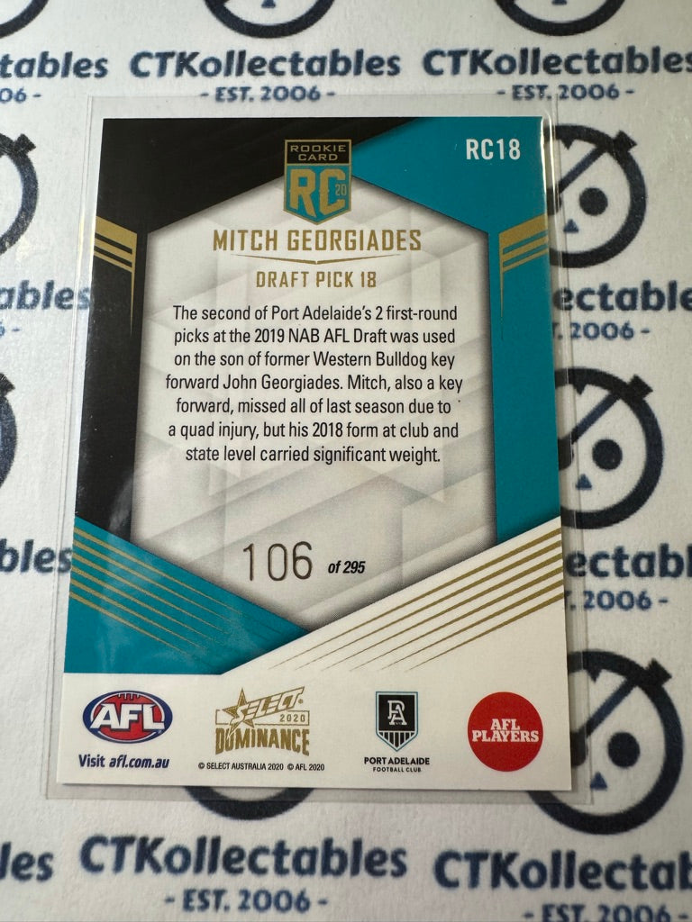 2020 AFL Dominance Mitch Georgiades #RC18 Rookie Card Port Adelaide  #106/295