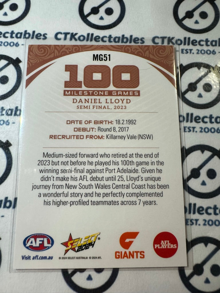 2024 AFL Footy Stars Milestone 100 Games - MG51 Daniel Lloyd Giants