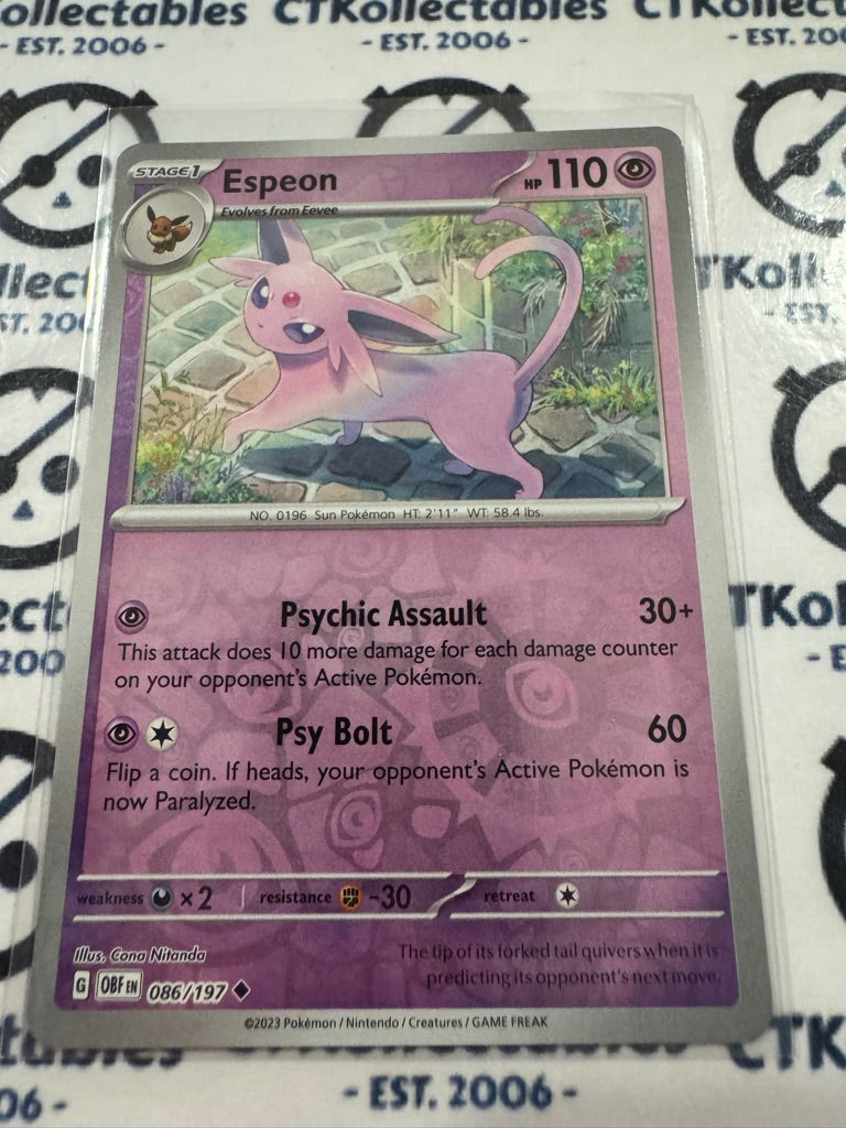 Espeon Reverse Holo #086/197 2023 Obsidian Flames Pokemon Card