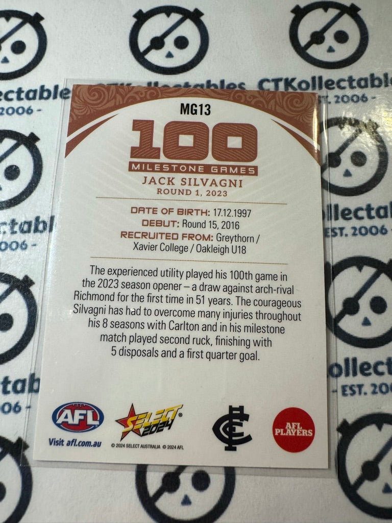 2024 AFL Footy Stars Milestone 100 Games - MG13 Jack Silvagni Blues