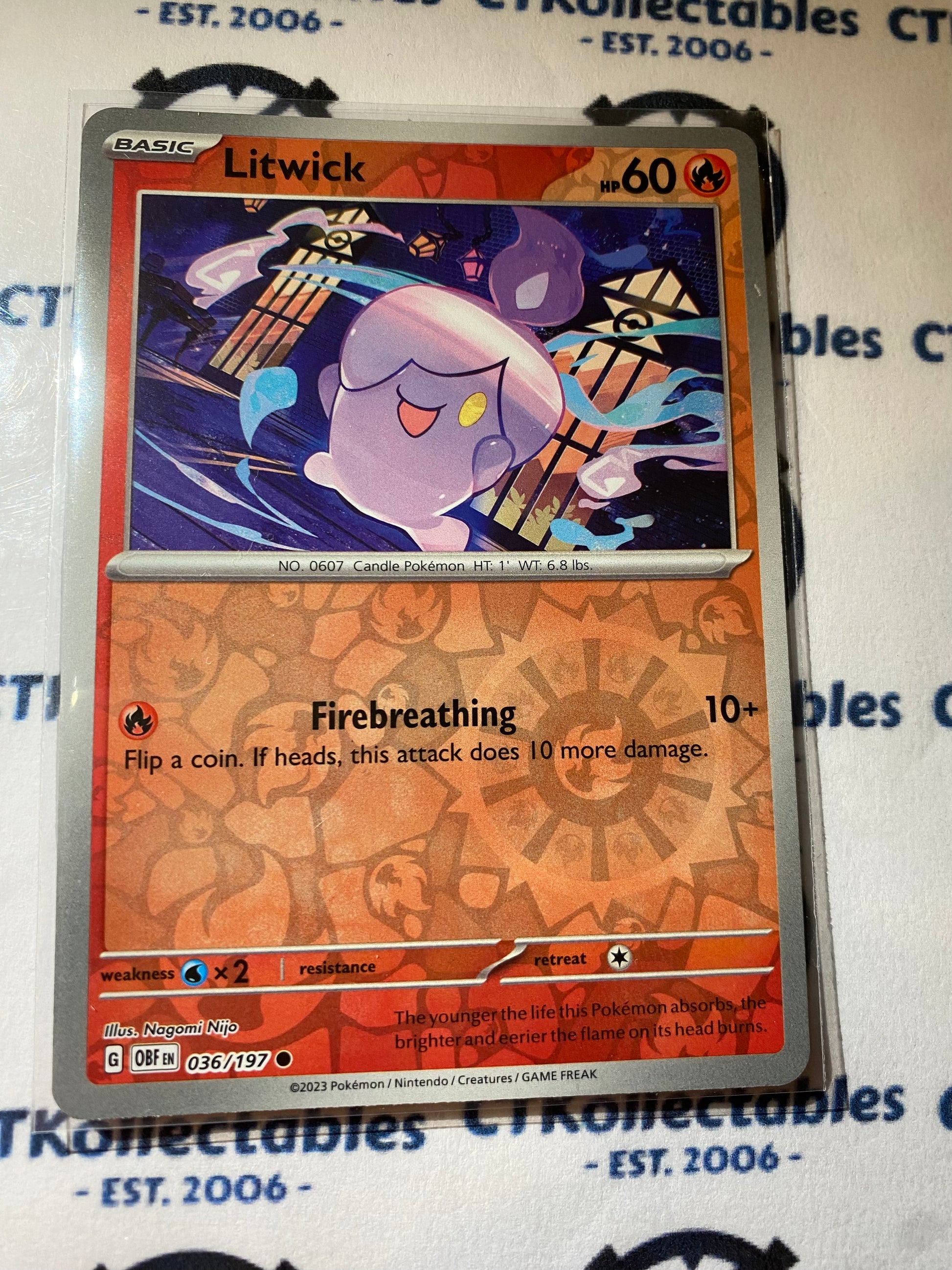 pokemon card litwick Litwick Reverse Holo #036/197 2023 Obsidian Flames Pokemon Card – CTKollectables