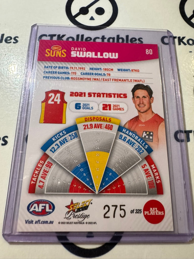 2022 AFL Footy Stars Prestige David Swallow Pink Parallel #275/325 Suns