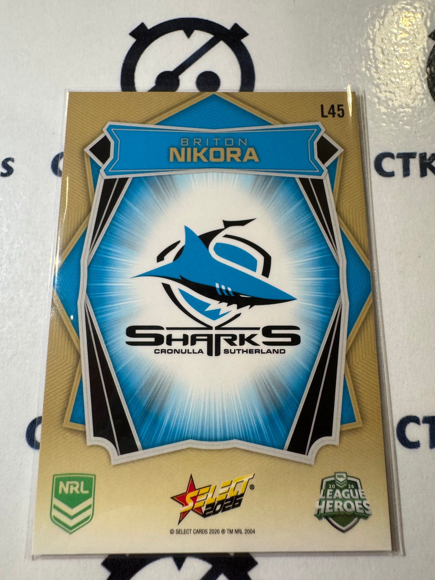 2026 Select NRL League Heroes Luminous Base #L45 Briton Nikora Sharks