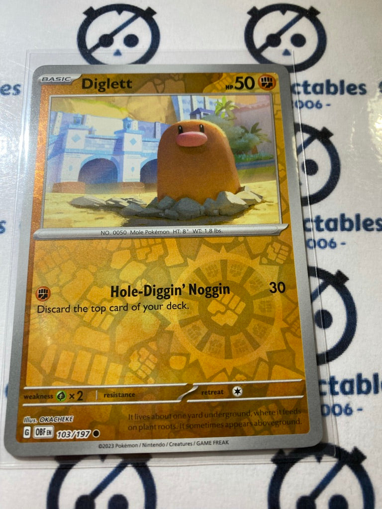 Diglett Reverse Holo #103/197 2023 Obsidian Flames Pokemon Card