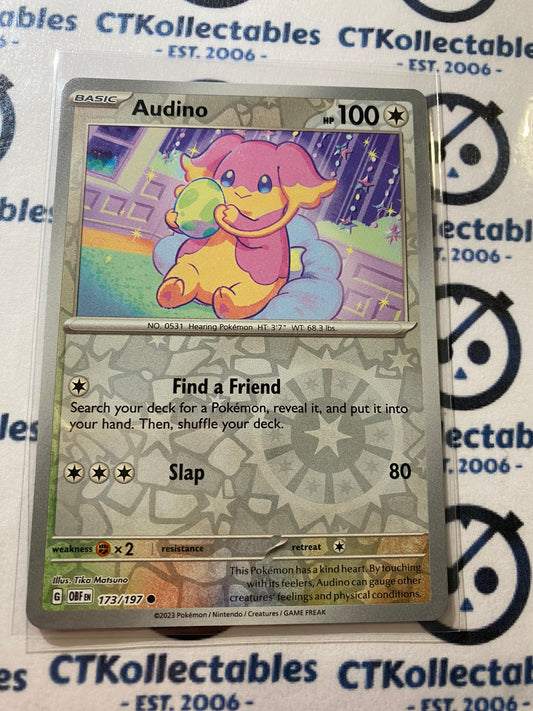 Audino Reverse Holo #173/197 2023 Obsidian Flames Pokemon Card