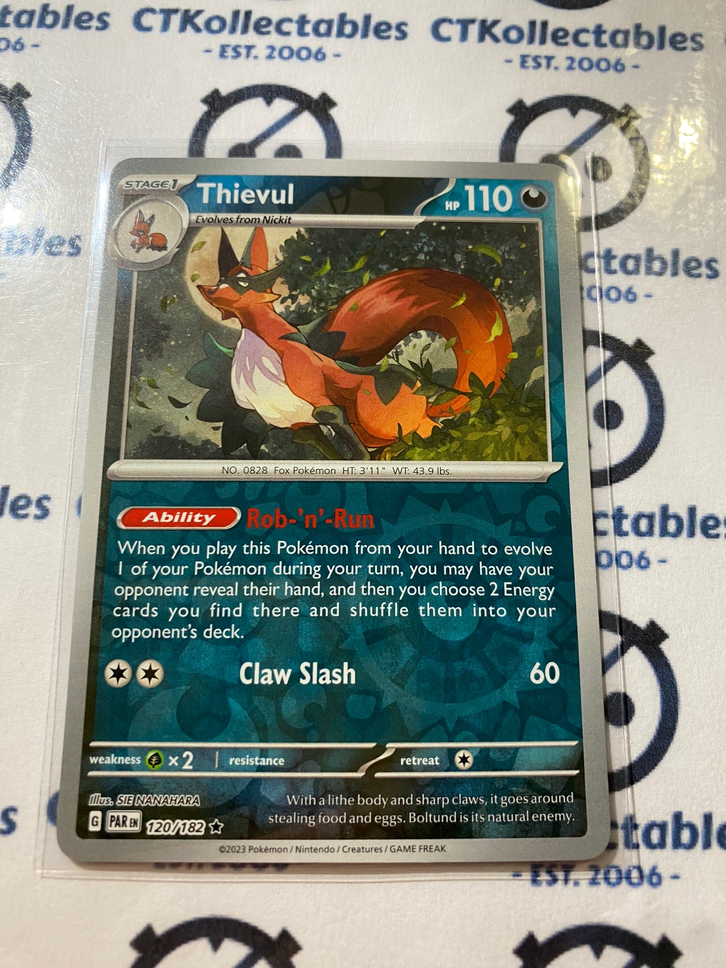 Thievul Reverse Holo #120/182 2023 Scarlet & Violet Paradox Rift Pokémon TCG