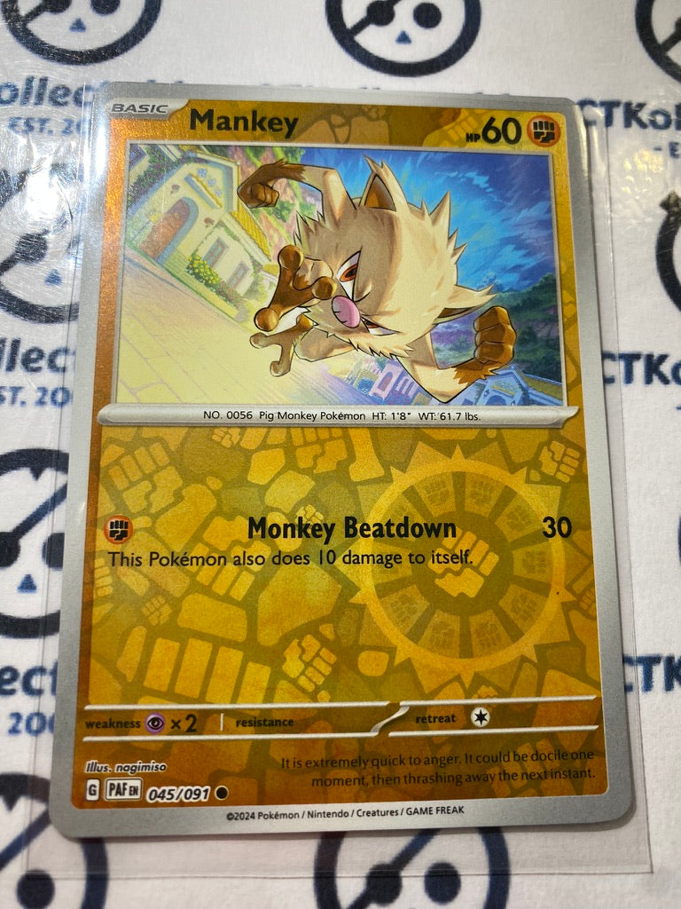 Mankey reverse holo #045/091 2024 Paldean Fates Pokemon Card