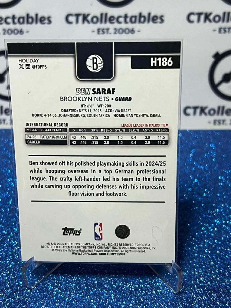 2025-26 Topps Holiday NBA #H186 Ben Saraf Brooklyn Nets RC