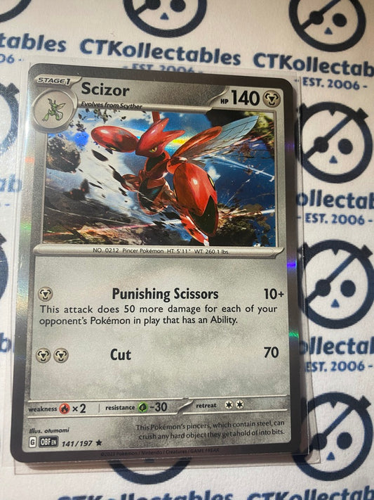 Scizor Holo Rare #141/197 2023 Obsidian Flames Pokemon Card